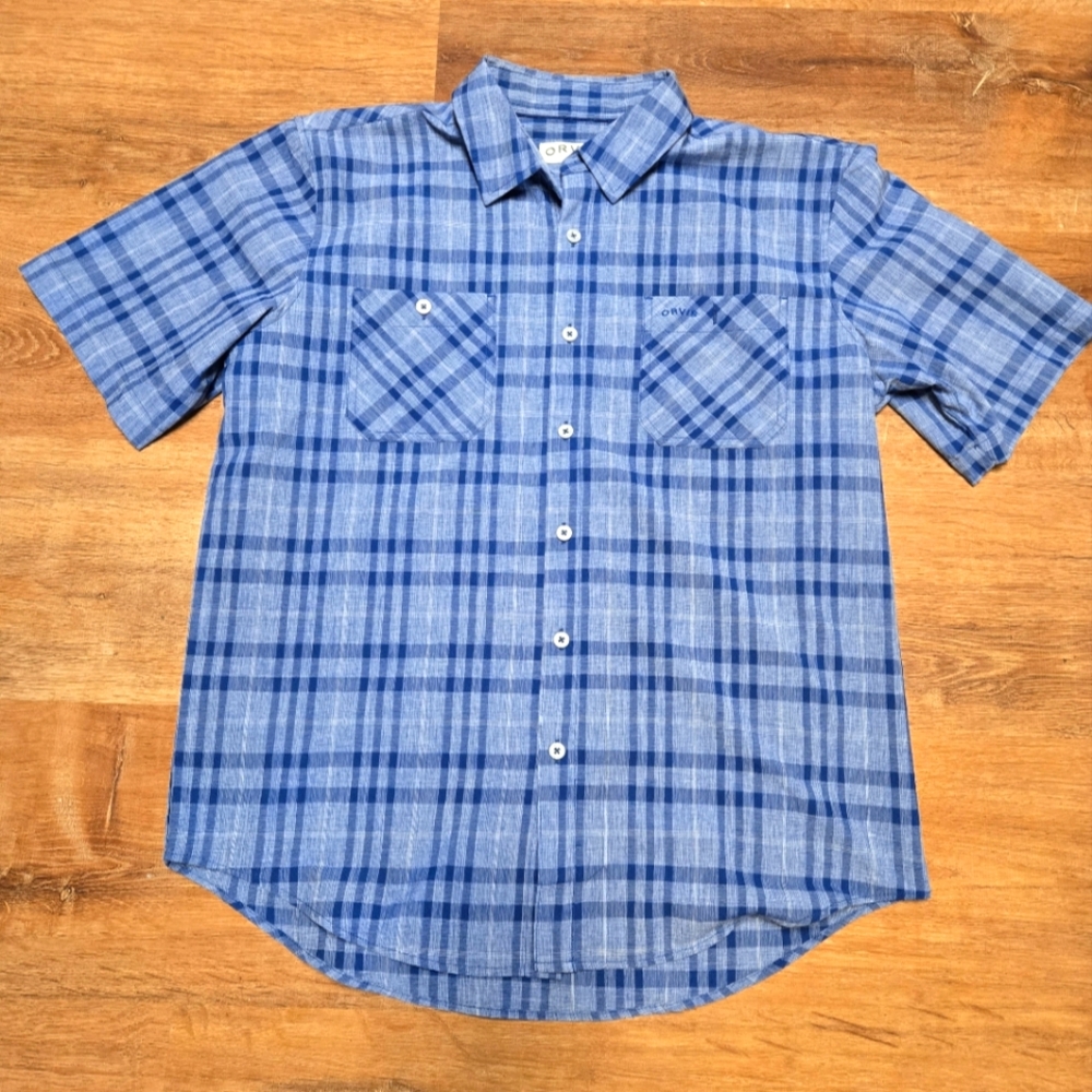 Orvis Blue Casual Button Down Shirt Relaxed Fit Size Large
